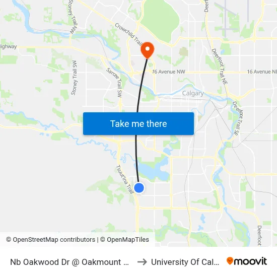 Nb Oakwood Dr @ Oakmount Dr SW to University Of Calgary map