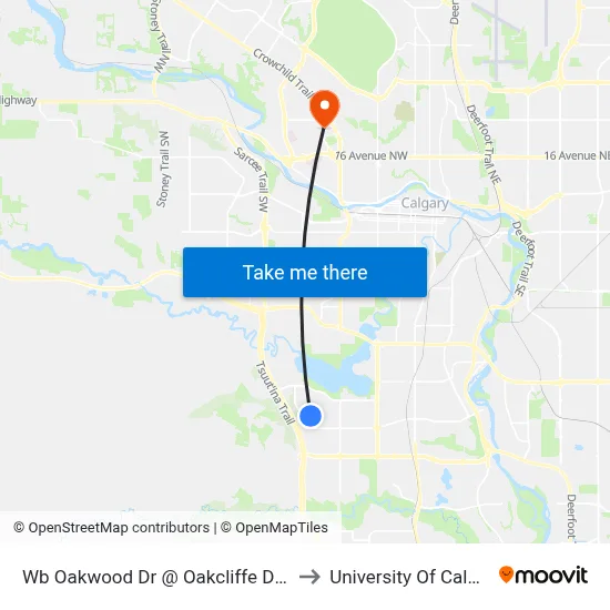 Wb Oakwood Dr @ Oakcliffe Dr SW to University Of Calgary map