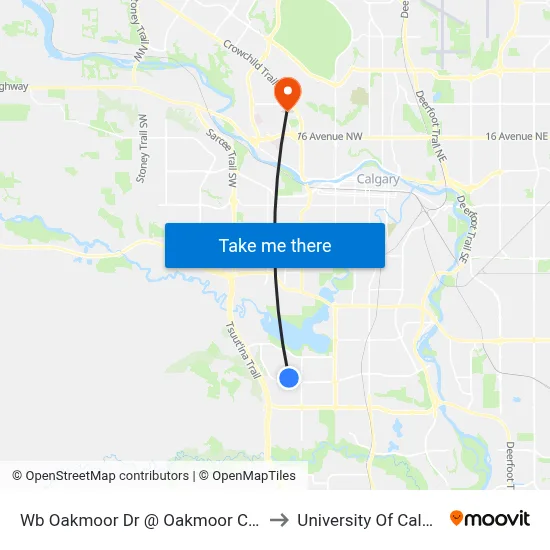 Wb Oakmoor Dr @ Oakmoor Cr SW to University Of Calgary map