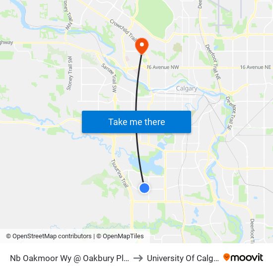 Nb Oakmoor Wy @ Oakbury Pl SW to University Of Calgary map