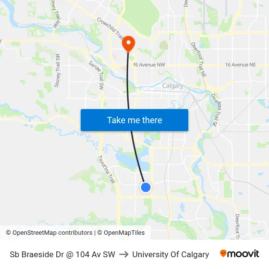 Sb Braeside Dr @ 104 Av SW to University Of Calgary map
