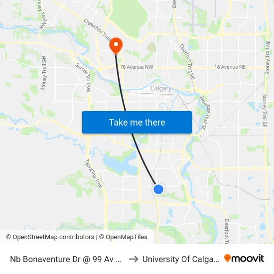 Nb Bonaventure Dr @ 99 Av SE to University Of Calgary map