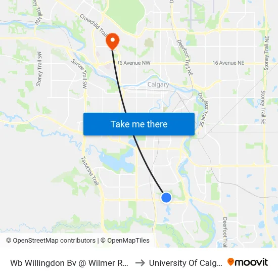 Wb  Willingdon Bv @ Wilmer Rd SE to University Of Calgary map