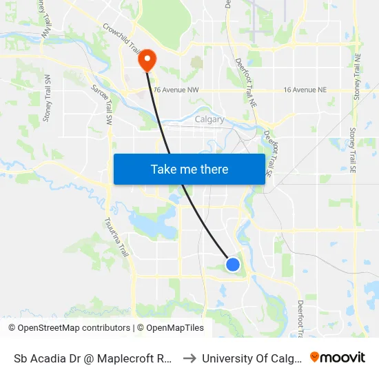 Sb Acadia Dr @ Maplecroft Rd SE to University Of Calgary map