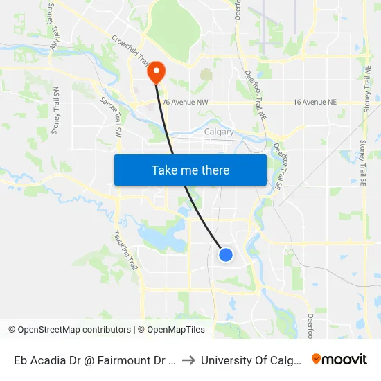 Eb Acadia Dr @ Fairmount Dr SE to University Of Calgary map