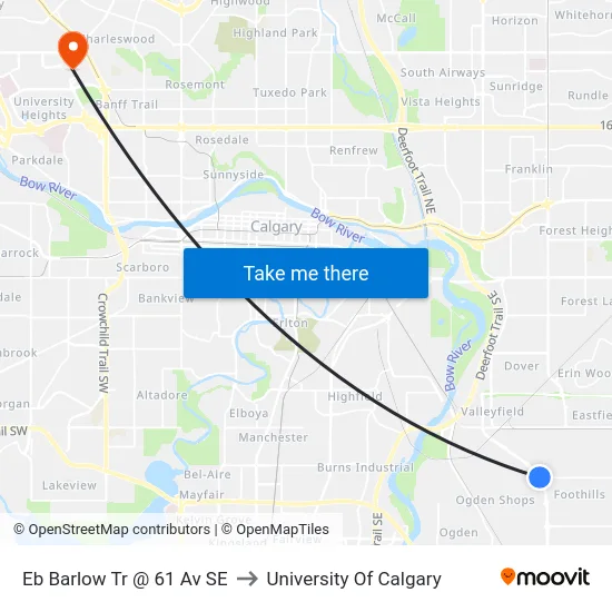 Eb Barlow Tr @ 61 Av SE to University Of Calgary map