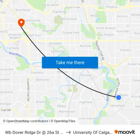 Wb Dover Ridge Dr @ 26a St SE to University Of Calgary map