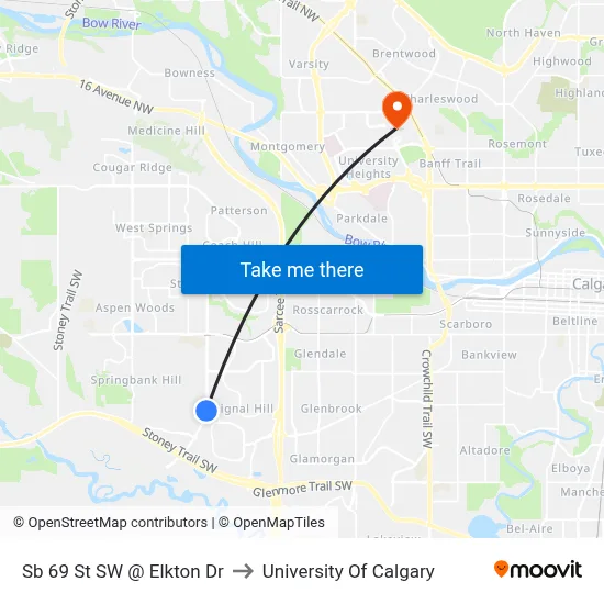 Sb 69 St SW @ Elkton Dr to University Of Calgary map