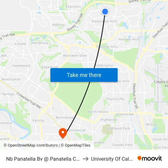 Nb Panatella Bv @ Panatella Cr NW to University Of Calgary map