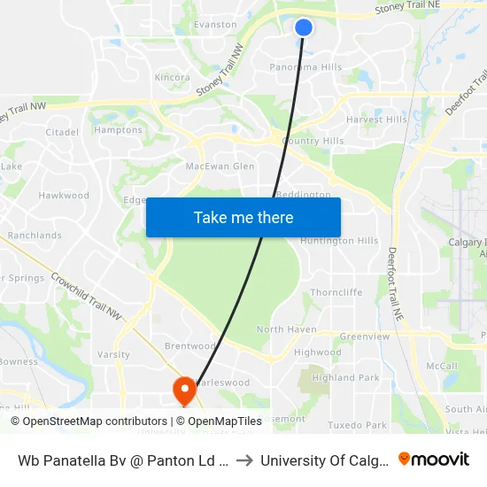 Wb Panatella Bv @ Panton Ld NW to University Of Calgary map