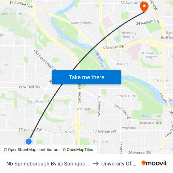 Nb Springborough Bv @ Springborough Ga SW to University Of Calgary map
