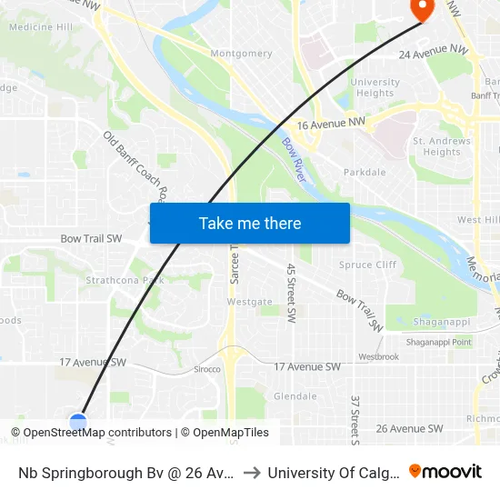 Nb Springborough Bv @ 26 Av SW to University Of Calgary map