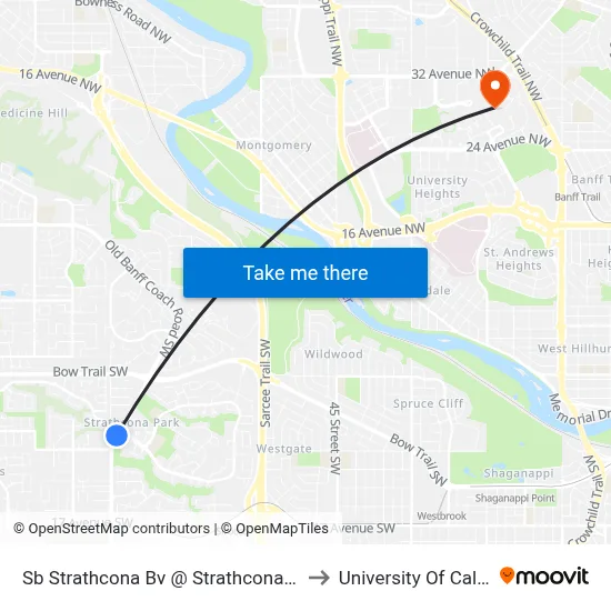 Sb Strathcona Bv @ Strathcona Dr SW to University Of Calgary map