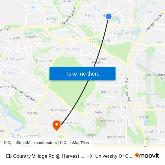Eb Country Village Rd @ Harvest Hills Bv NE to University Of Calgary map