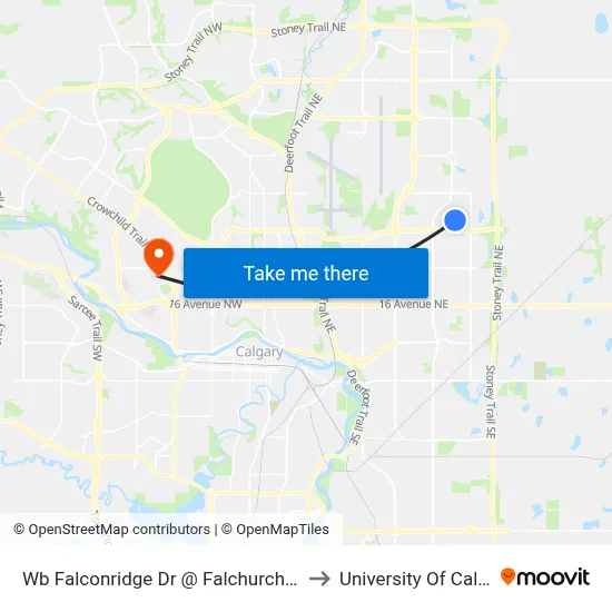 Wb Falconridge Dr @ Falchurch Rd NE to University Of Calgary map