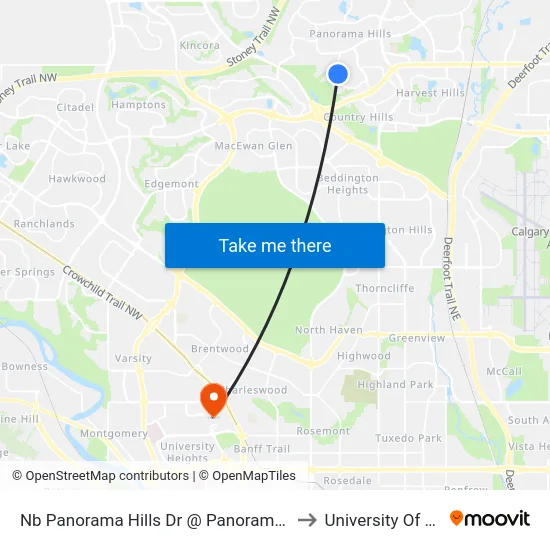 Nb Panorama Hills Dr @ Panorama Hills Me NW to University Of Calgary map