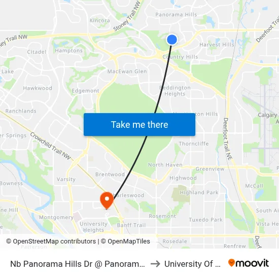 Nb Panorama Hills Dr @ Panorama Hills Ga NW to University Of Calgary map