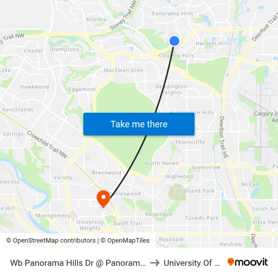 Wb Panorama Hills Dr @ Panorama Hills Gr NW to University Of Calgary map