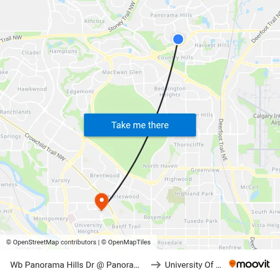 Wb Panorama Hills Dr @ Panorama Hills Bv SW to University Of Calgary map