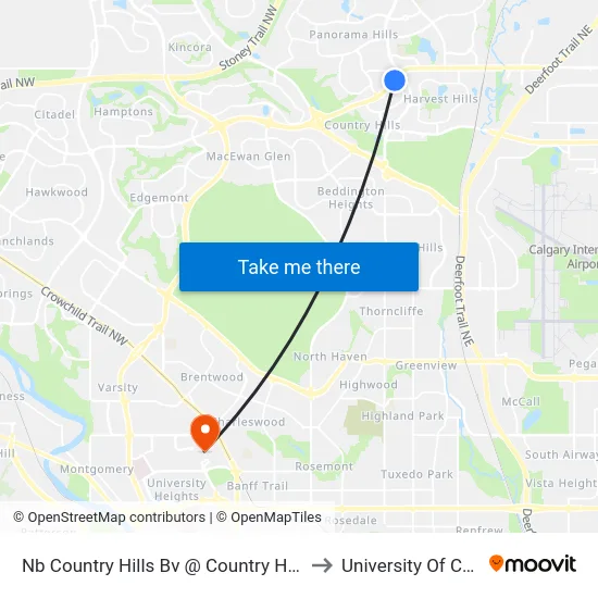 Nb Country Hills Bv @ Country Hills Dr NW to University Of Calgary map