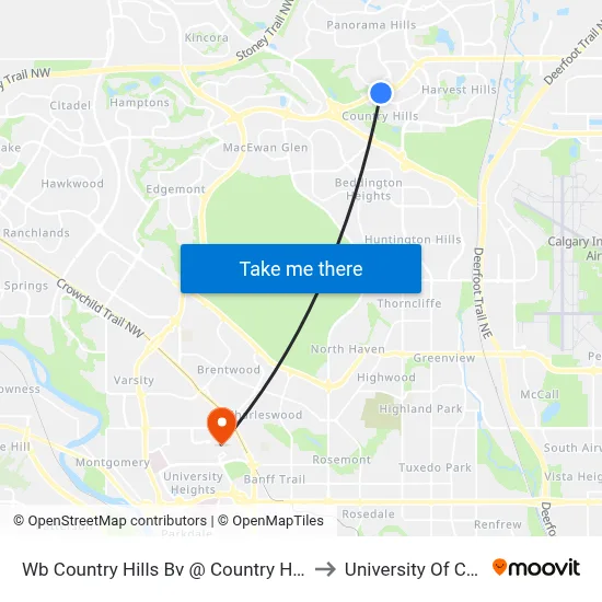 Wb Country Hills Bv @ Country Hills Dr NW to University Of Calgary map