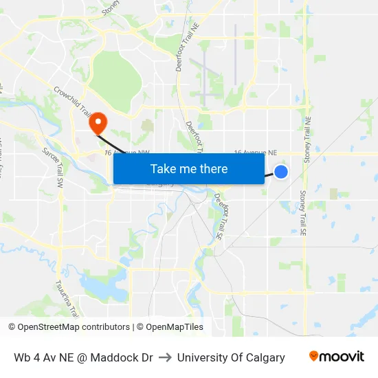Wb 4 Av NE @ Maddock Dr to University Of Calgary map