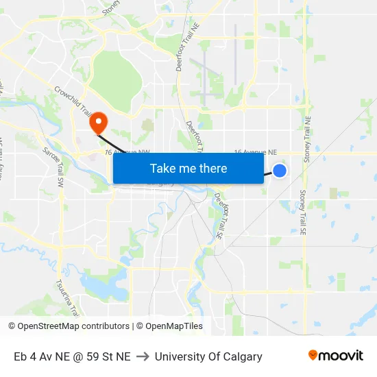 Eb 4 Av NE @ 59 St NE to University Of Calgary map