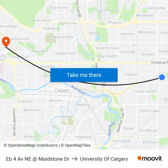 Eb 4 Av NE @ Maidstone Dr to University Of Calgary map