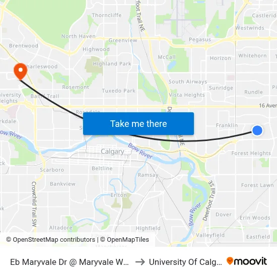 Eb Maryvale Dr @ Maryvale Wy NE to University Of Calgary map