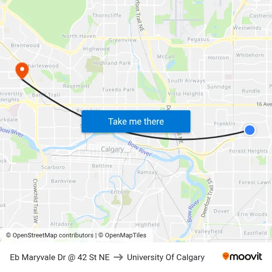 Eb Maryvale Dr @ 42 St NE to University Of Calgary map
