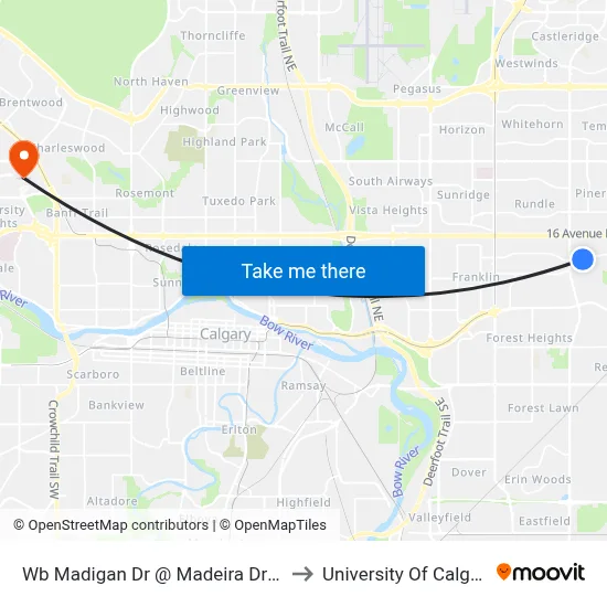 Wb Madigan Dr @ Madeira Dr NE to University Of Calgary map