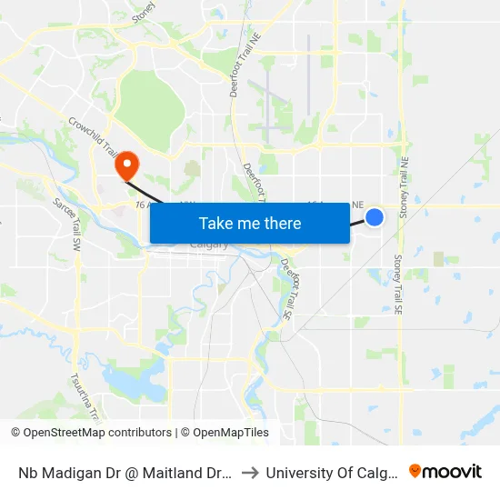 Nb Madigan Dr @ Maitland Dr NE to University Of Calgary map