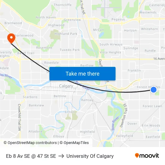 Eb 8 Av SE @ 47 St SE to University Of Calgary map