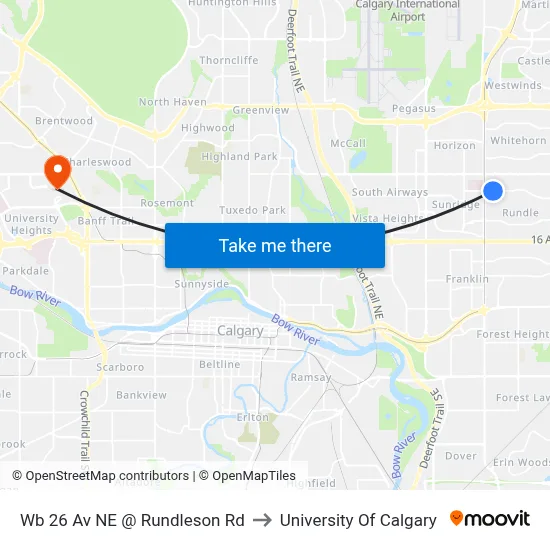Wb 26 Av NE @ Rundleson Rd to University Of Calgary map