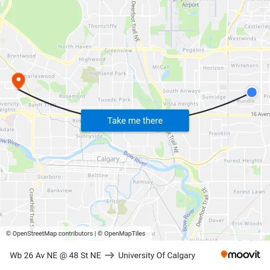 Wb 26 Av NE @ 48 St NE to University Of Calgary map