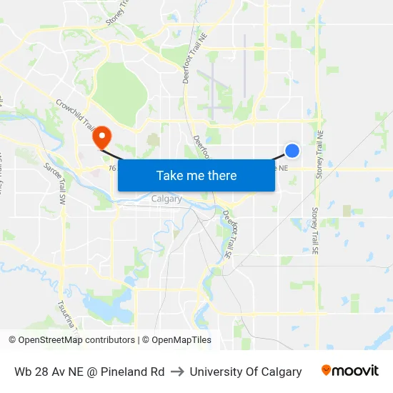 Wb 28 Av NE @ Pineland Rd to University Of Calgary map