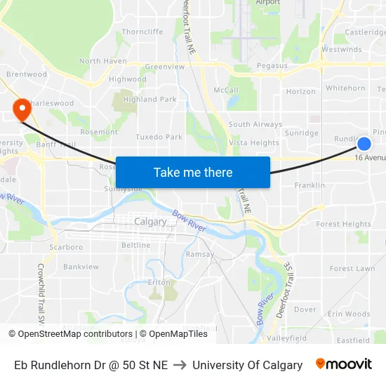 Eb Rundlehorn Dr @ 50 St NE to University Of Calgary map