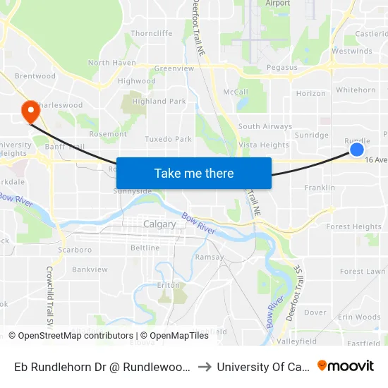 Eb Rundlehorn Dr @ Rundlewood Dr NE to University Of Calgary map