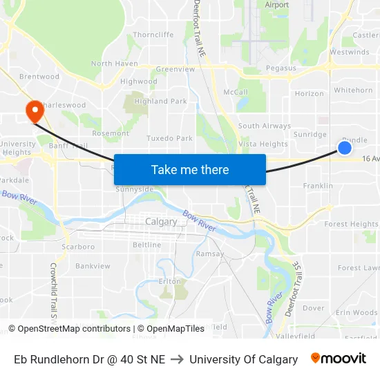 Eb Rundlehorn Dr @ 40 St NE to University Of Calgary map