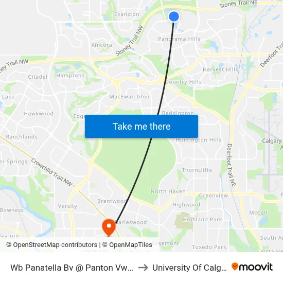 Wb Panatella Bv @ Panton Vw NW to University Of Calgary map