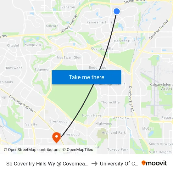 Sb Coventry Hills Wy @ Covemeadow Rd NE to University Of Calgary map