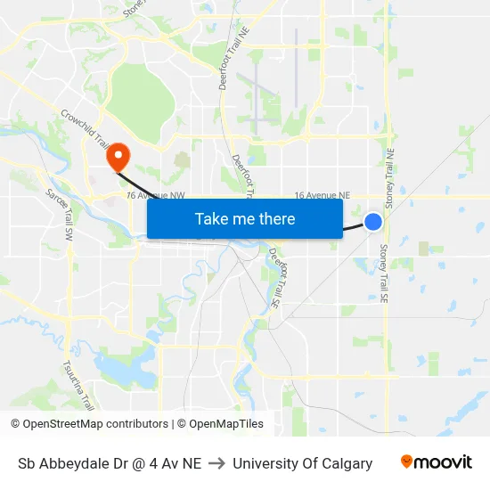 Sb Abbeydale Dr @ 4 Av NE to University Of Calgary map