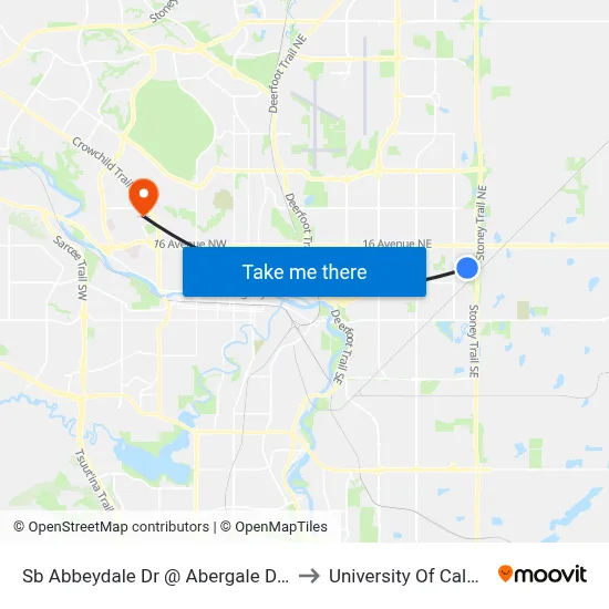 Sb Abbeydale Dr @ Abergale Dr NE to University Of Calgary map
