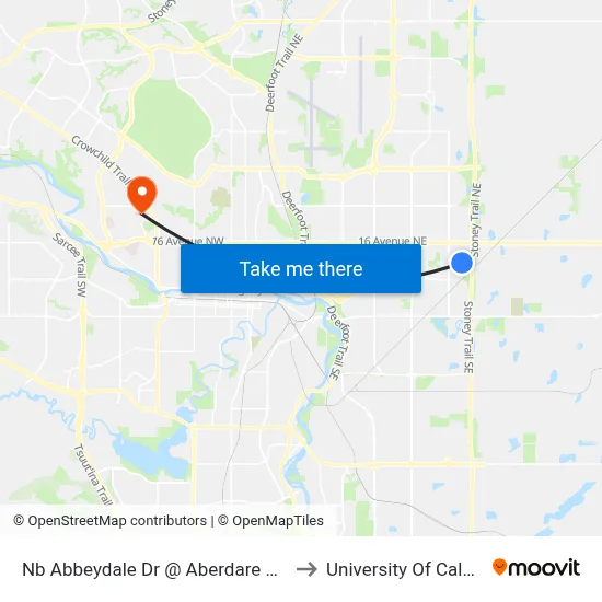 Nb Abbeydale Dr @ Aberdare Cr NE to University Of Calgary map