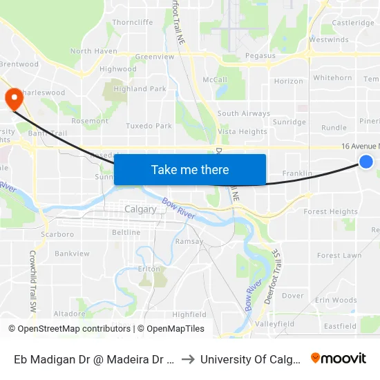 Eb Madigan Dr @ Madeira Dr NE to University Of Calgary map