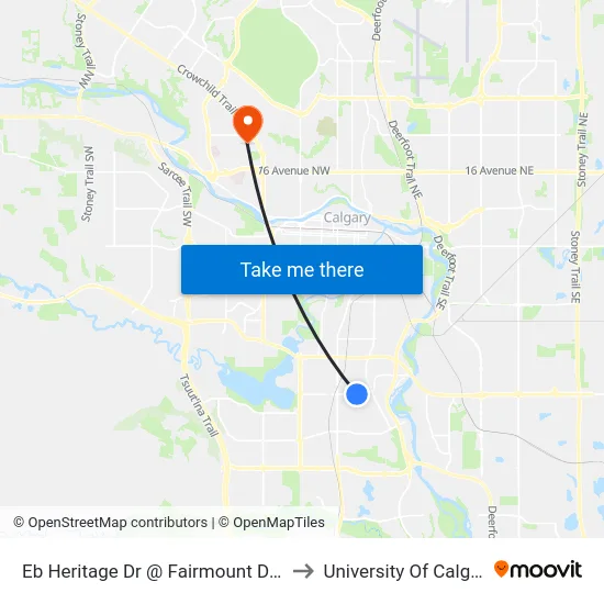 Eb Heritage Dr @ Fairmount Dr SE to University Of Calgary map