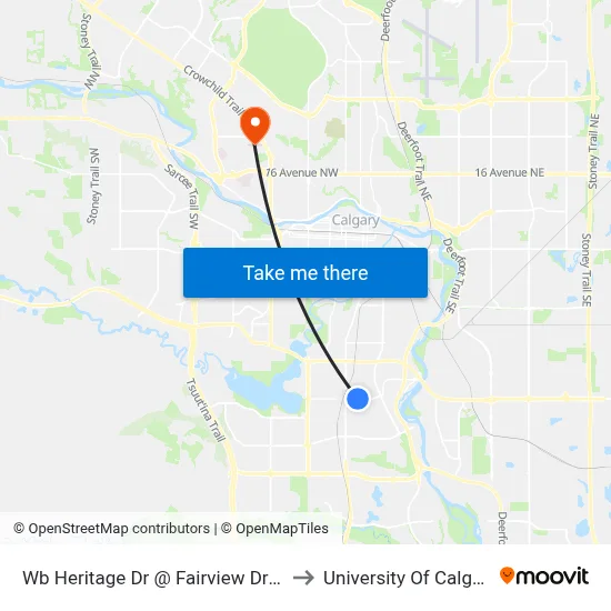 Wb Heritage Dr @ Fairview Dr SE to University Of Calgary map