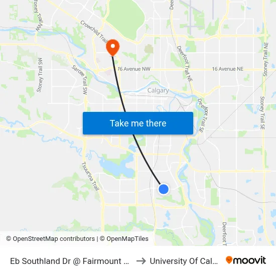 Eb Southland Dr @ Fairmount Dr SE to University Of Calgary map