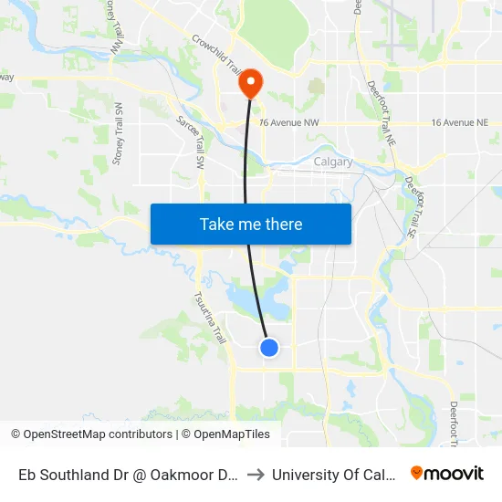 Eb Southland Dr @ Oakmoor Dr SW to University Of Calgary map
