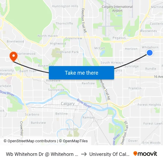 Wb Whitehorn Dr @ Whitehorn Cr NE to University Of Calgary map